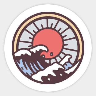 Red Sun With Ocean Waves Sticker